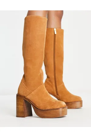 ASOS Cece - Stivaletti al ginocchio in camoscio color cuoio con plateau