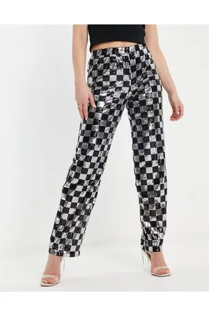 Noisy May Pantaloni dritti a scacchi con paillettes in coordinato