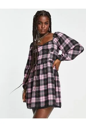 Miss Selfridge Vestito da giorno corto a quadri con finiture in pizzo