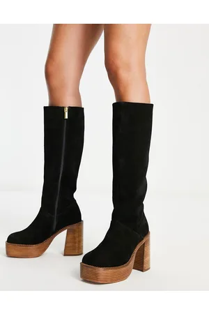 ASOS Cece - Stivali al ginocchio in pelle scamosciata neri con plateau