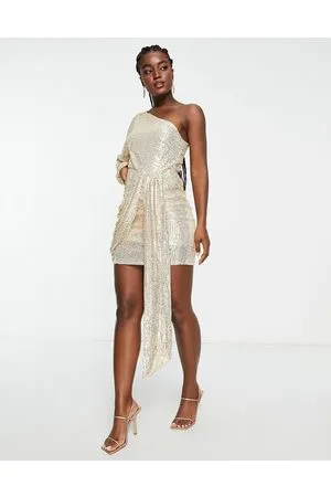 Style Cheat Vestito corto monospalla drappeggiato con paillettes