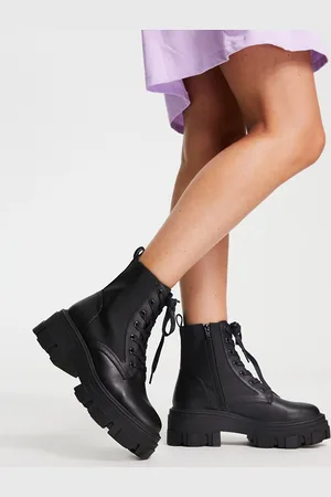 ASOS Anya - Stivaletti stringati neri con suola spessa