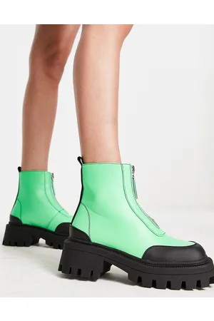 ASOS Autumn - Scarponcini con punta squadrata verdi con zip sul davanti