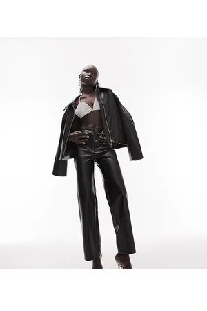 Topshop Pantaloni dritti in pelle sintetica neri