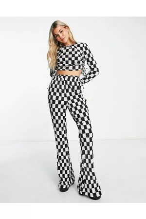 Daisy Street Pantaloni a vita alta in velluto plissé a scacchi in coordinato