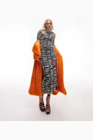 Topshop Vestito midi a maniche lunghe in rete con stampa animalier