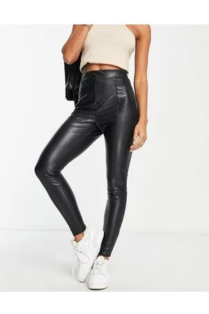 River Island Leggings skinny in pelle sintetica nera con zip