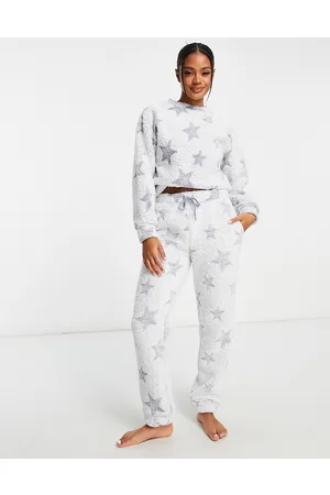 ASOS Mix & Match - Joggers in pile borg blu candeggiato con stelle