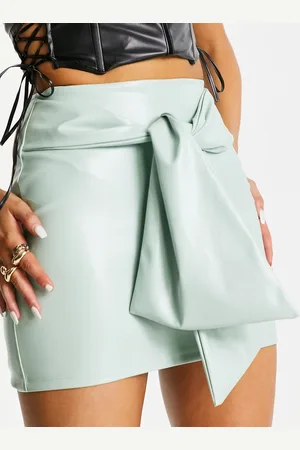 ASOS Minigonna in pelle sintetica menta con fiocco