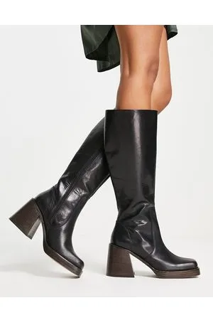 ASOS Stivali al ginocchio con tacco medio in pelle con spaccature, colore