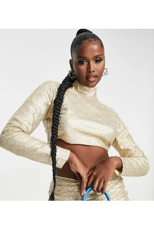Collective The Label Esclusiva - Top accollato con paillettes color in coordinato
