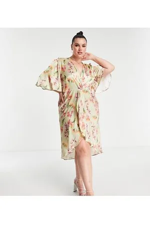 HOPE & IVY Vestito midi salvia a fiori con nodo sul davanti