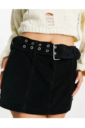 Miss Selfridge Minigonna micro nera a vita bassa in velluto a coste con cintura