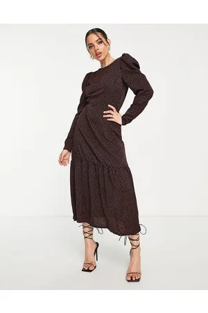 Ax Paris Vestito midi a maniche lunghe a balze