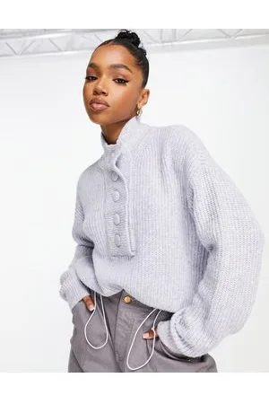 Pieces® Maglione testurizzato mélange accollato con bottoni