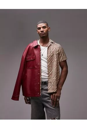 Topman Camicia a maniche corte in raso con scritta stampata e rever