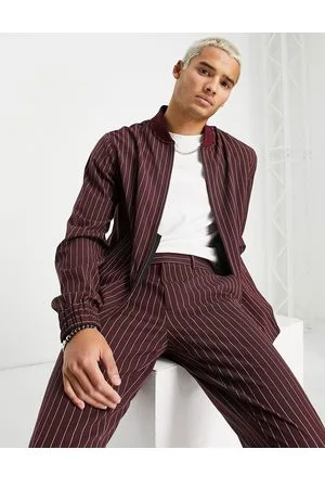 ASOS Giacca bomber elegante bordeaux gessato in coordinato