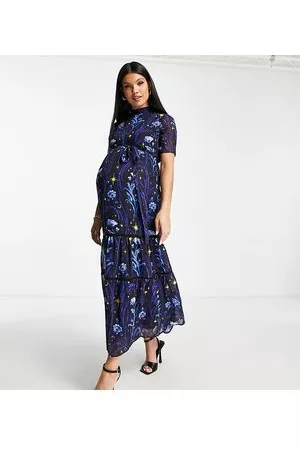 HOPE & IVY Vestito midi aperto sul retro cobalto con stampa di stelle