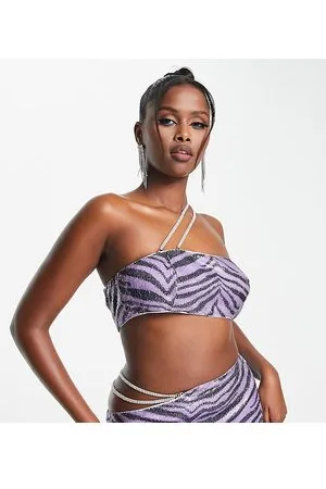 AsYou ICONICS - Crop top viola zebrato con catenine e paillettes in coordinato