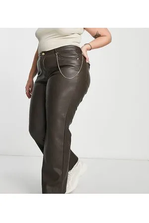 ONLY Pantaloni a fondo ampio in pelle sintetica cioccolato con catenina