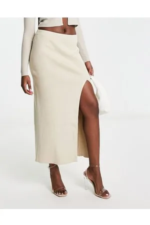Pretty Lavish Gonna al polpaccio in maglia beige