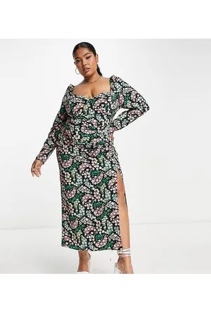 ASOS ASOS DESIGN Curve - Vestito da giorno midi a fiorellini con coppe