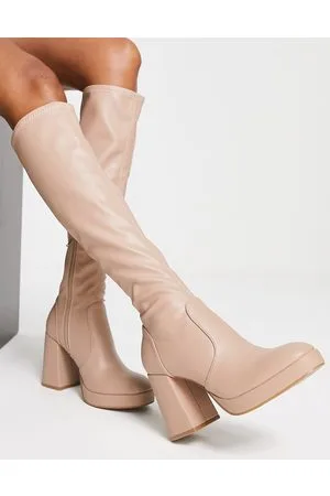 Schuh Della - Stivali seconda pelle color pietra con tacco