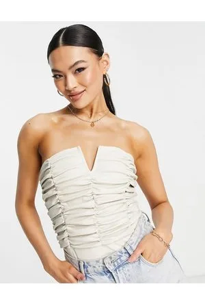 ASOS Body arricciato in pelle sintetica color crema