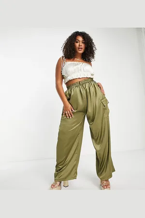 Flounce London Pantaloni cargo a fondo ampio in raso kaki