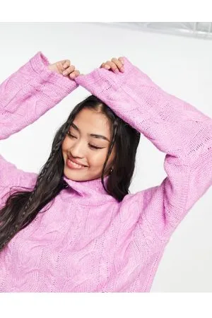 Pieces® Maglione accollato bubblegum lavorato a trecce