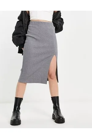 Urban Revivo Gonna midi grigia con spacco