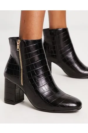 New Look Stivaletti neri effetto coccodrillo con tacco e zip dorata