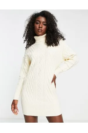 The Frolic Vestito maglione dolcevita a trecce corto color crema