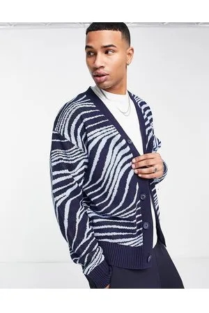 JACK & JONES Originals - Cardigan in maglia blu zebrata