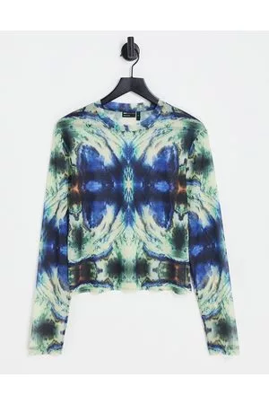 ASOS T-shirt attillata corta a maniche lunghe in rete stampata