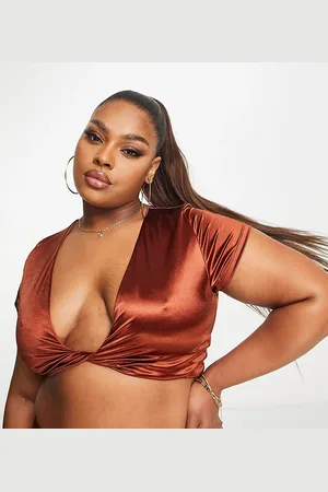 ASOS Curve - Crop top bikini in raso lucido attorcigliato davanti