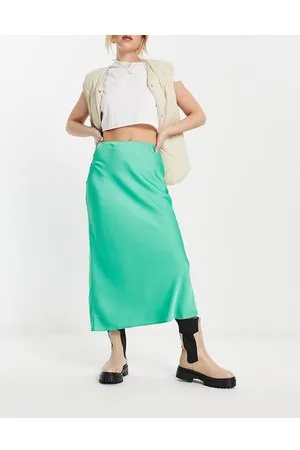 ASOS Gonna midi in raso smeraldo con taglio sbieco