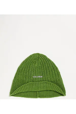 COLLUSION Unisex - Cappello da pescatore in maglia con etichetta con logo