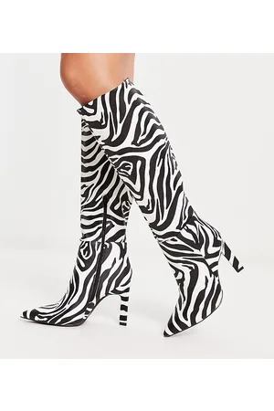 ASOS Wide Fit - Cancun - Stivali al ginocchio zebrati a pianta larga