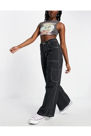 Miss Selfridge Jeans dritti cargo neri con cuciture a contrasto