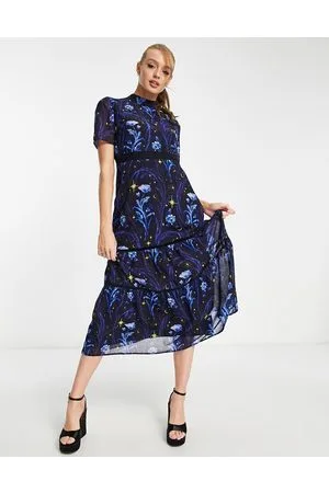 HOPE & IVY Vestito midi aperto sul retro cobalto con stampa di stelle