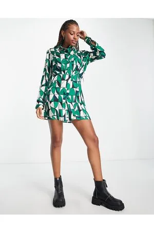 Urban Revivo Vestito corto a maniche lunghe verde con stampa