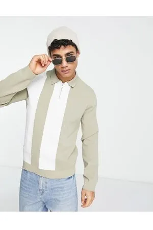 River Island Polo in maglia beige colorblock