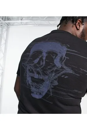 Bolongaro Plus - T-shirt nera e verde con stampa di teschio sul retro effetto statico