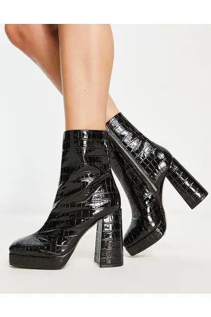 ASOS Eden - Stivali con tacco alto e plateau cioccolato effetto coccodrillo