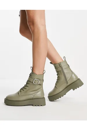 ASOS Alix - Stivaletti stringati con suola spessa kaki