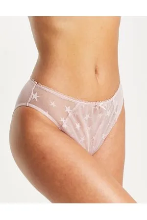 Ivory Rose Lingerie Ivory Rose - Slip sgambati a vita alta in rete con stampa con stelle, color visone
