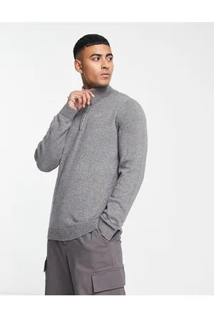 Hollister Maglione lavorato con logo e zip corta scuro