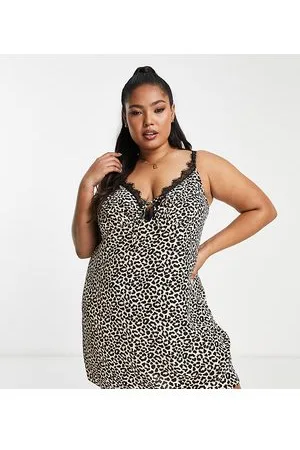 ASOS ASOS DESIGN Curve - Vestito sottoveste corto animalier con inserto in pizzo