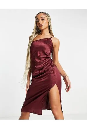 Vesper Vestito midi monospalla in raso color vino